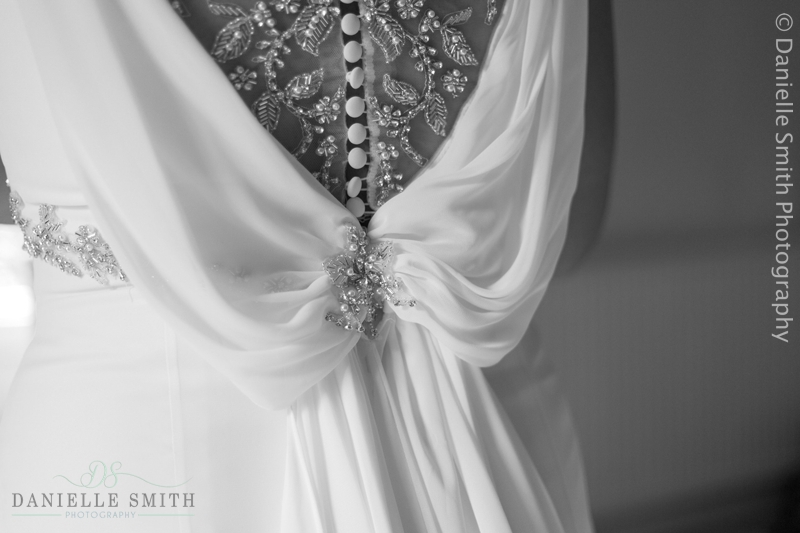 bead detail on back of wedding dress