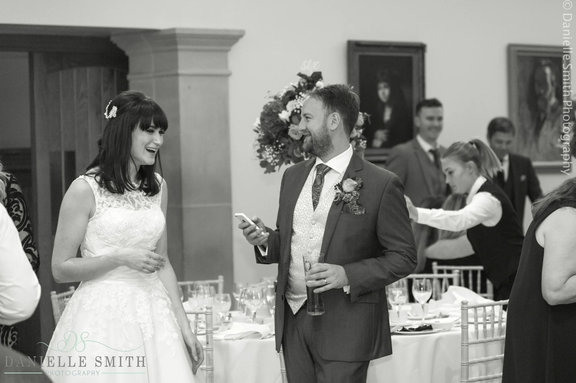 bride and groom laughing - 1920s style wedding