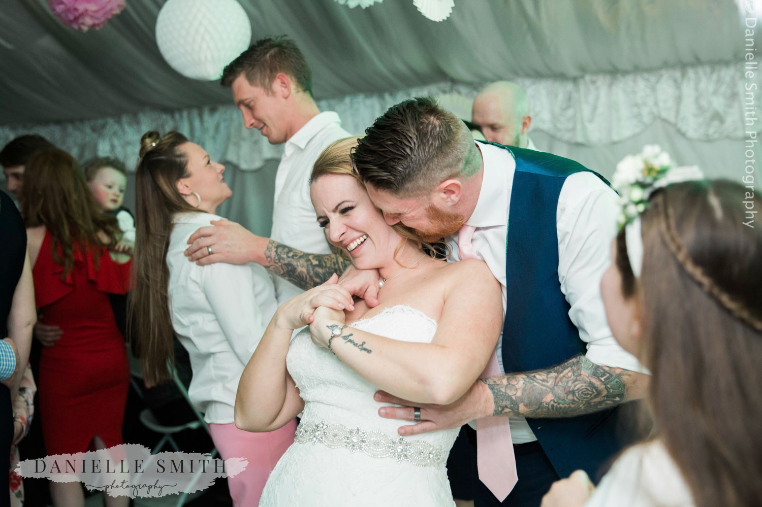 bride and groom dancing and having fun