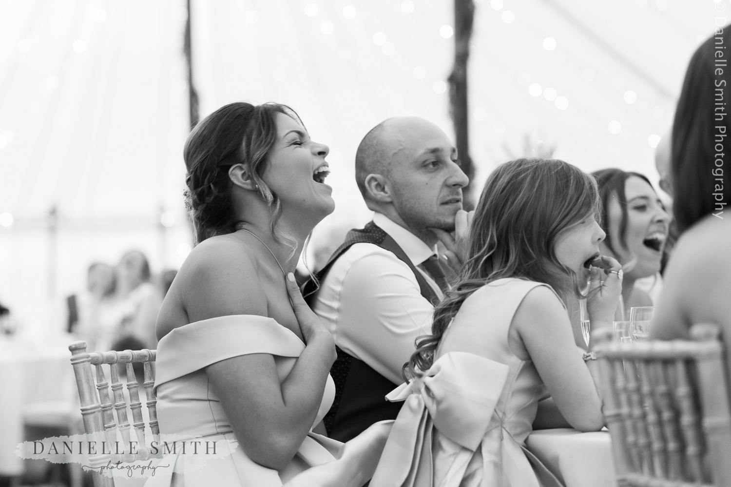 bridesmaid laughing at speeches - ingatestone hall wedding