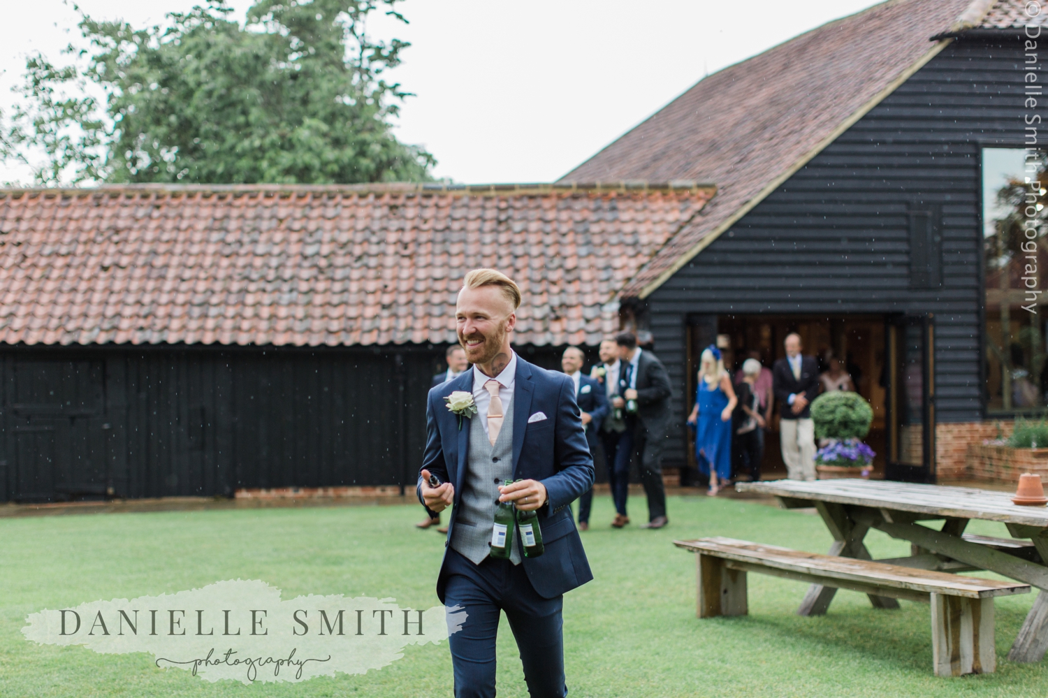 groomsman with beer in hand
