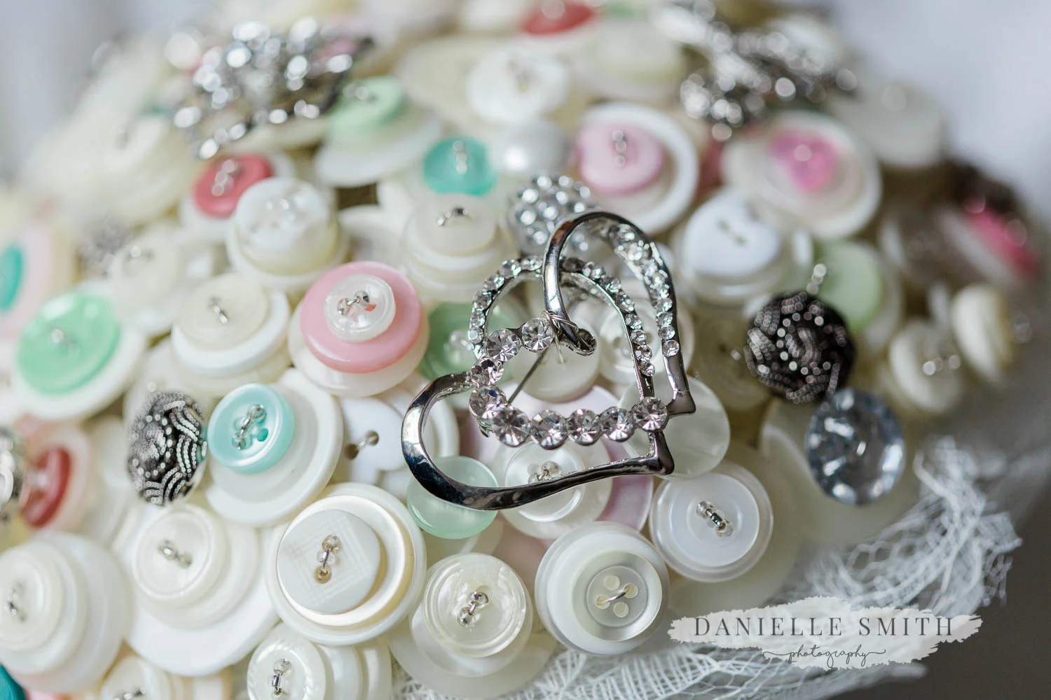 button wedding bouquet with heart