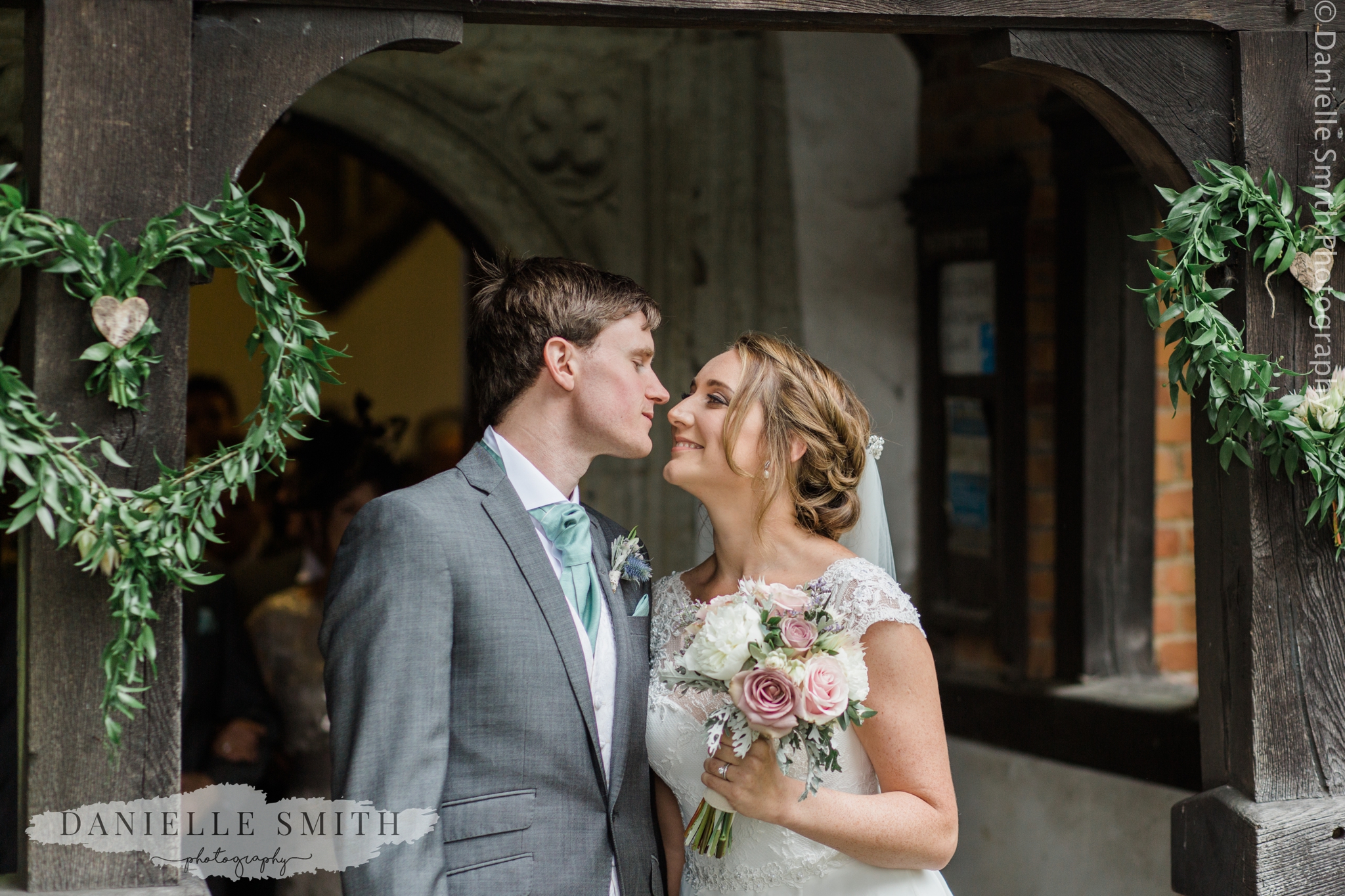 bride and groom just married outside church