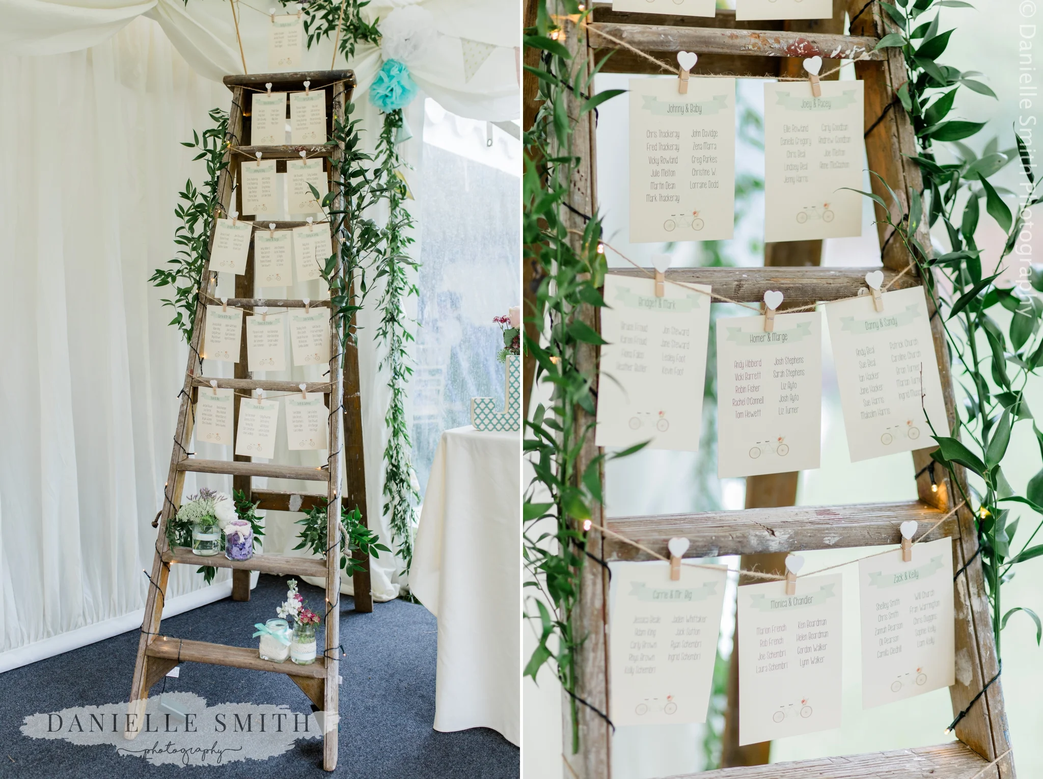 wooden ladder table plan - relaxed marquee wedding