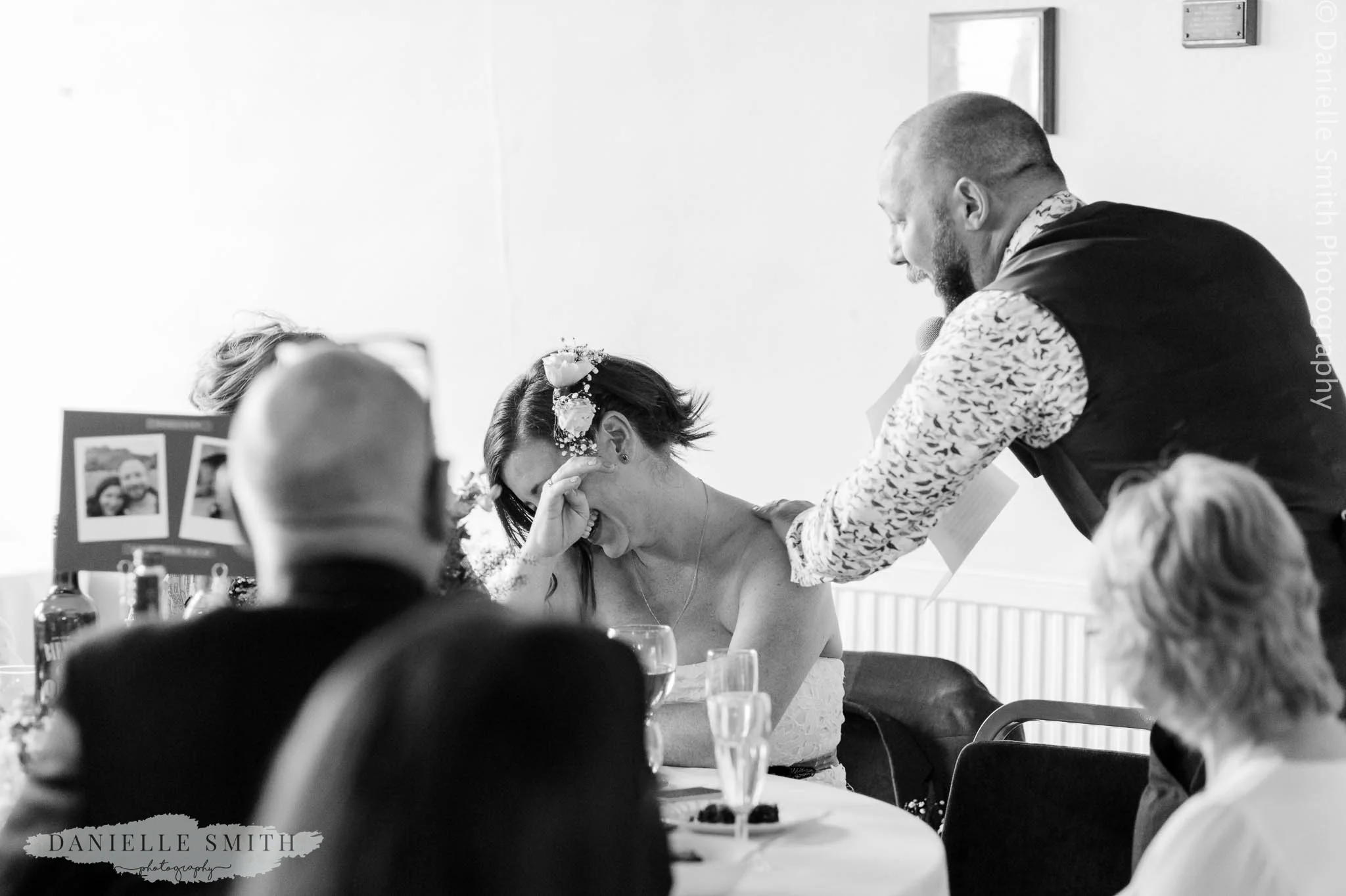 bride embarrassed during speech