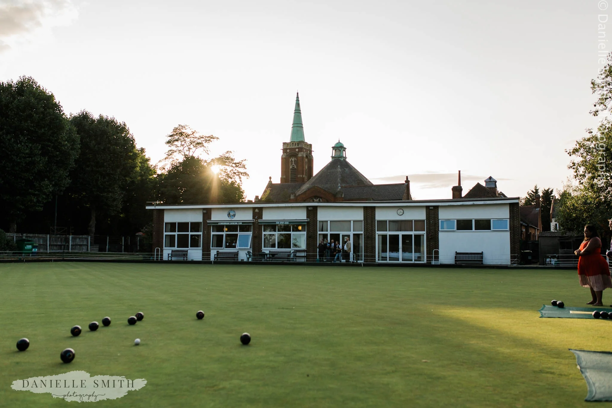 bowls club wedding at sunset