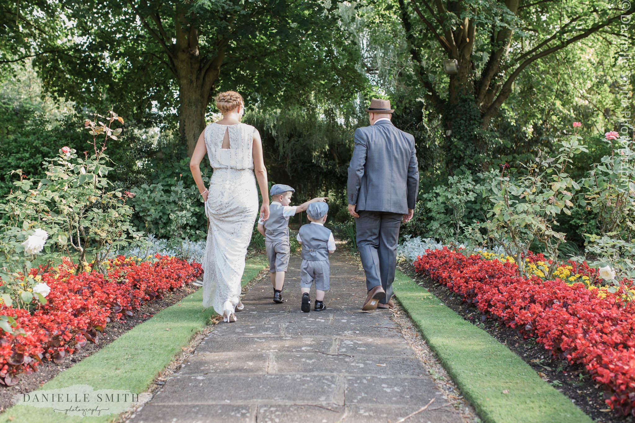 family photo at wedding - walking away
