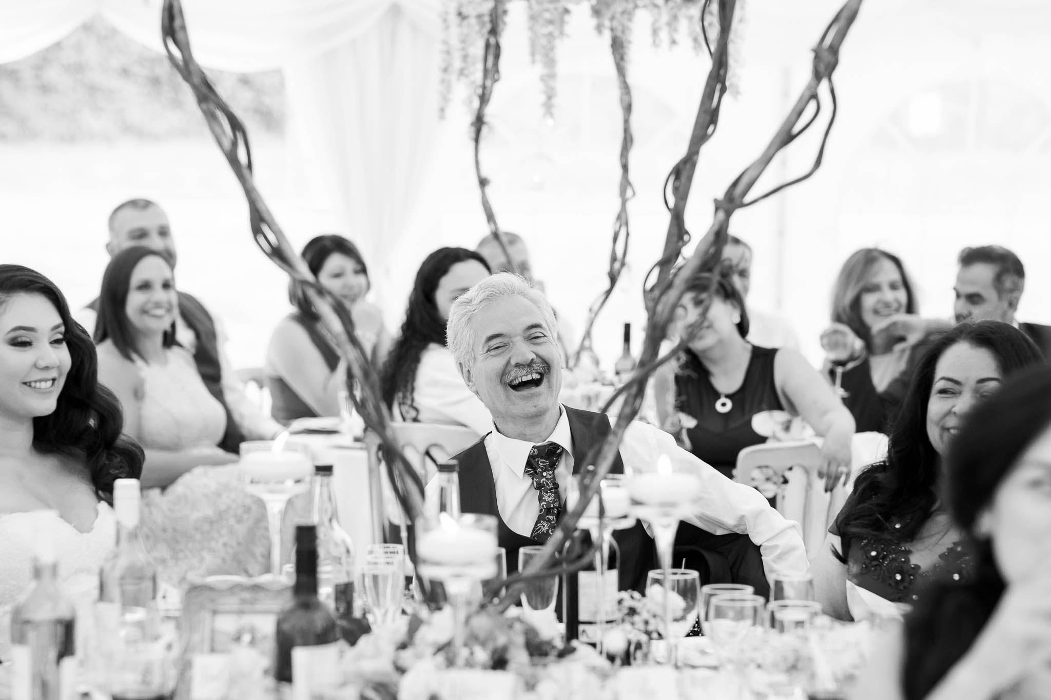 father of bride laughing at speeches- brewerstreet farmhouse wedding