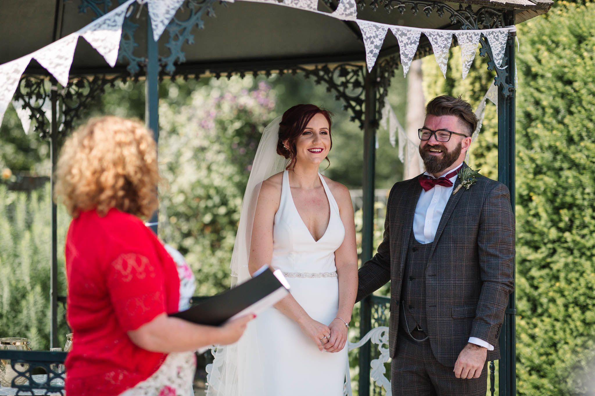 bride and groom at outdoor wedding ceremony