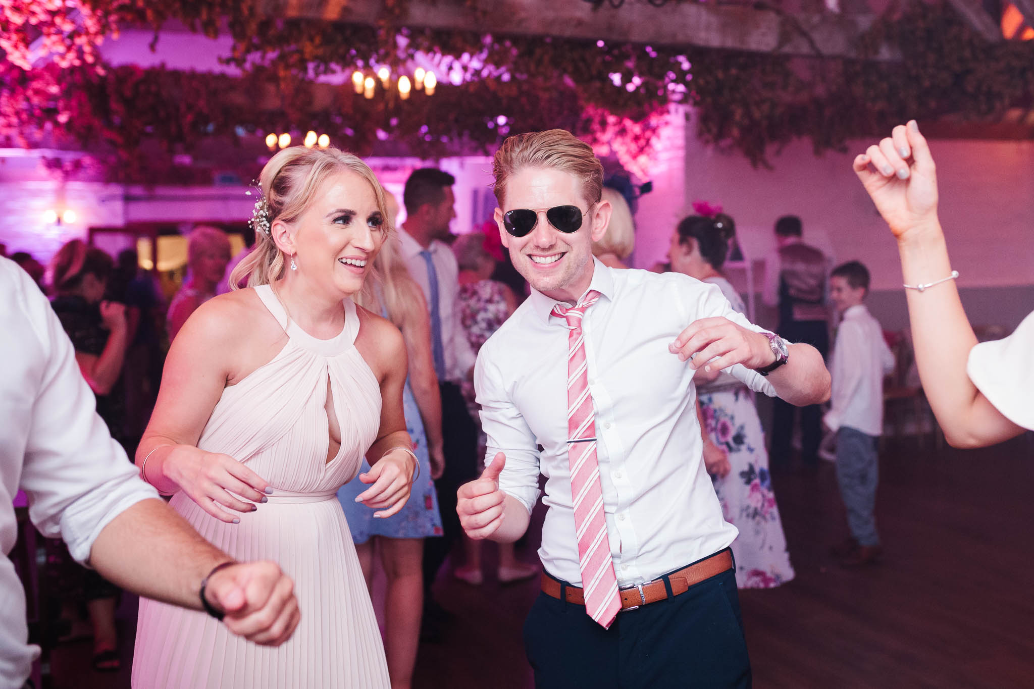 wedding guests dancing at swarling manor