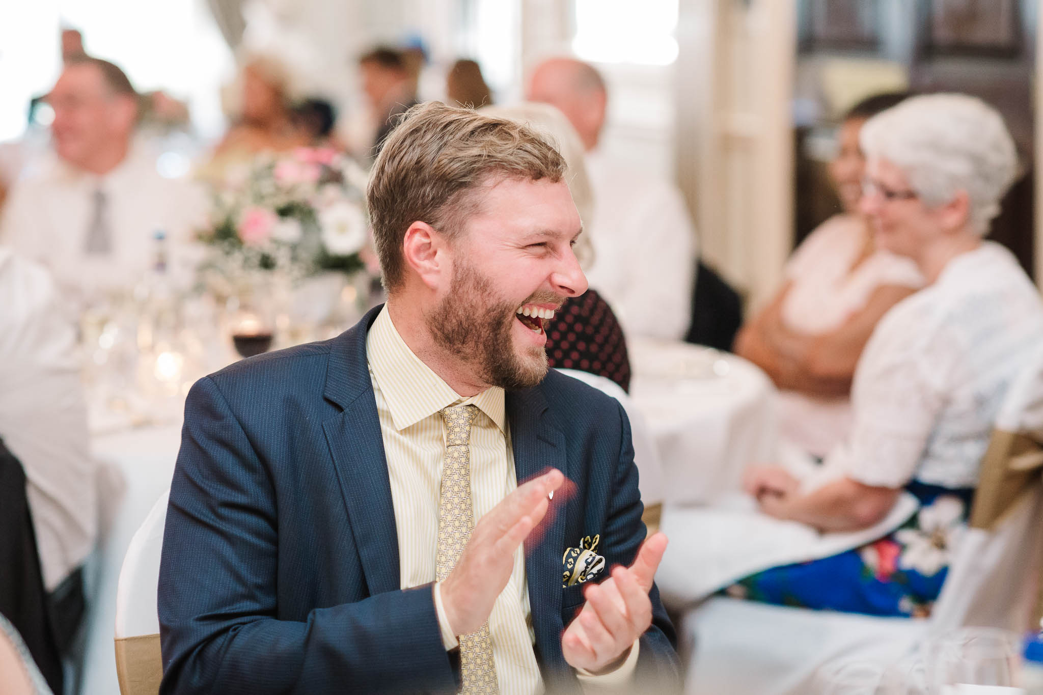 wedding guest laughing at RAC club wedding