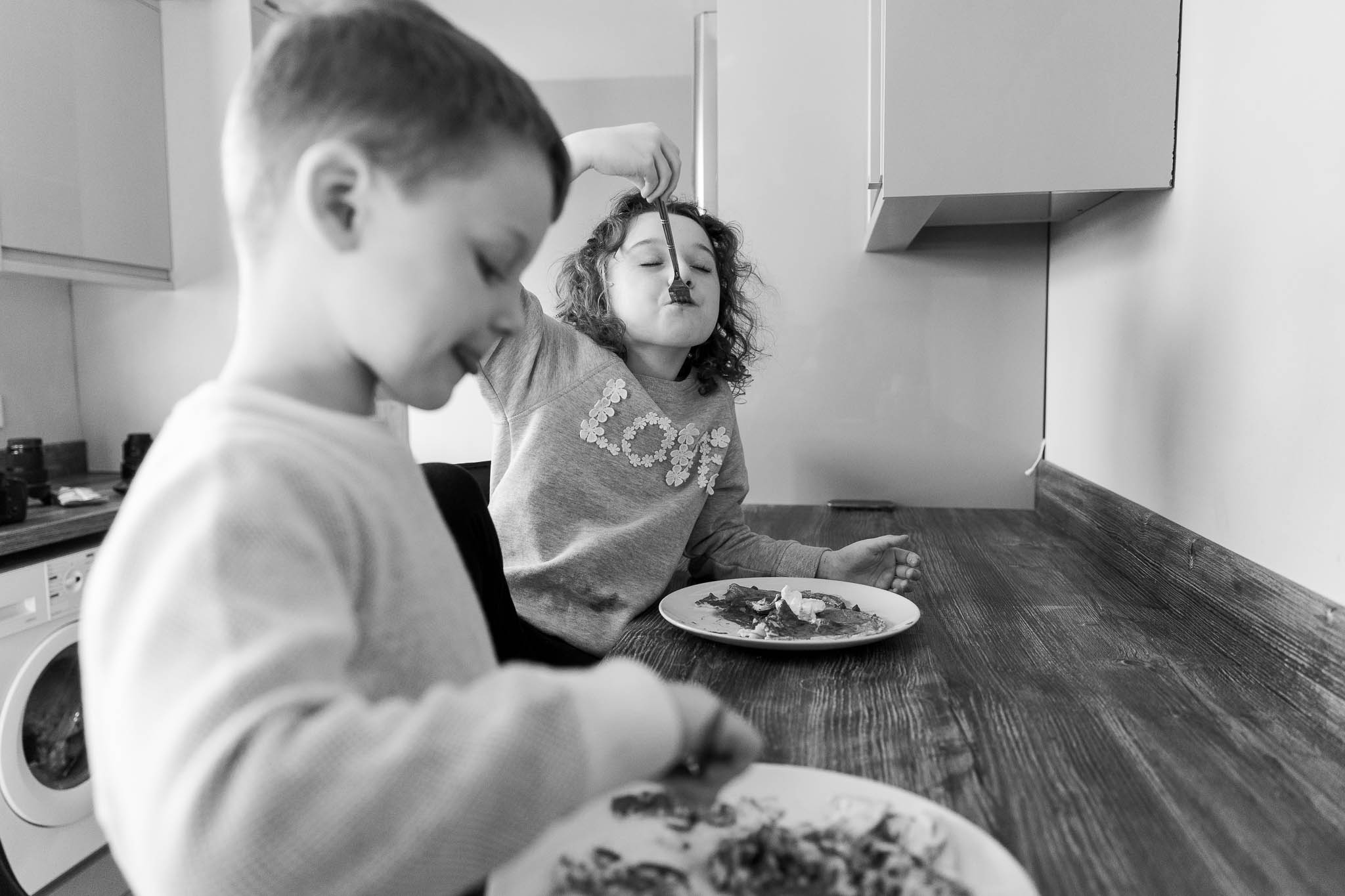 kids eating their home made pancakes