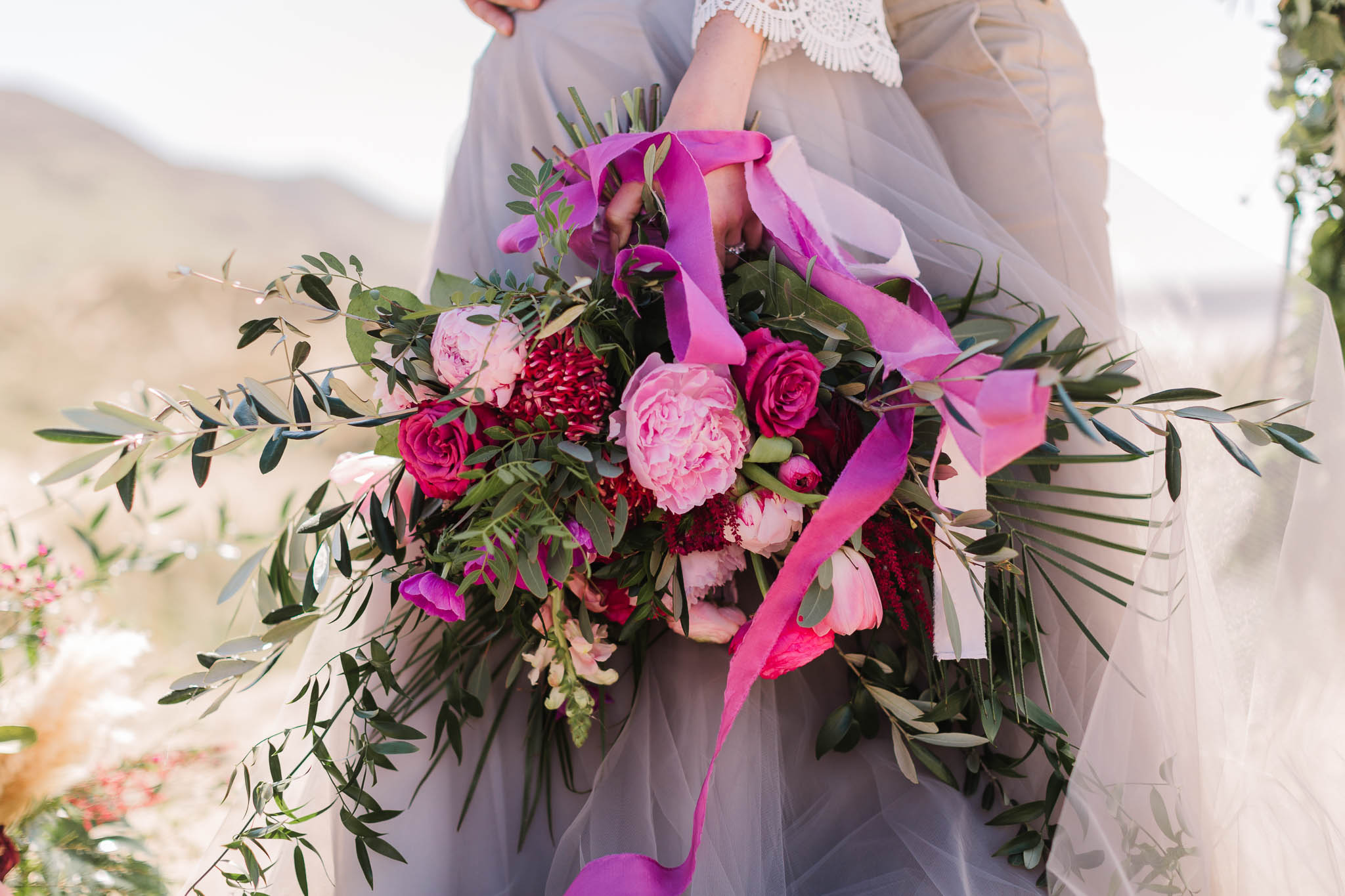 pink bridal bouquet- boho bride