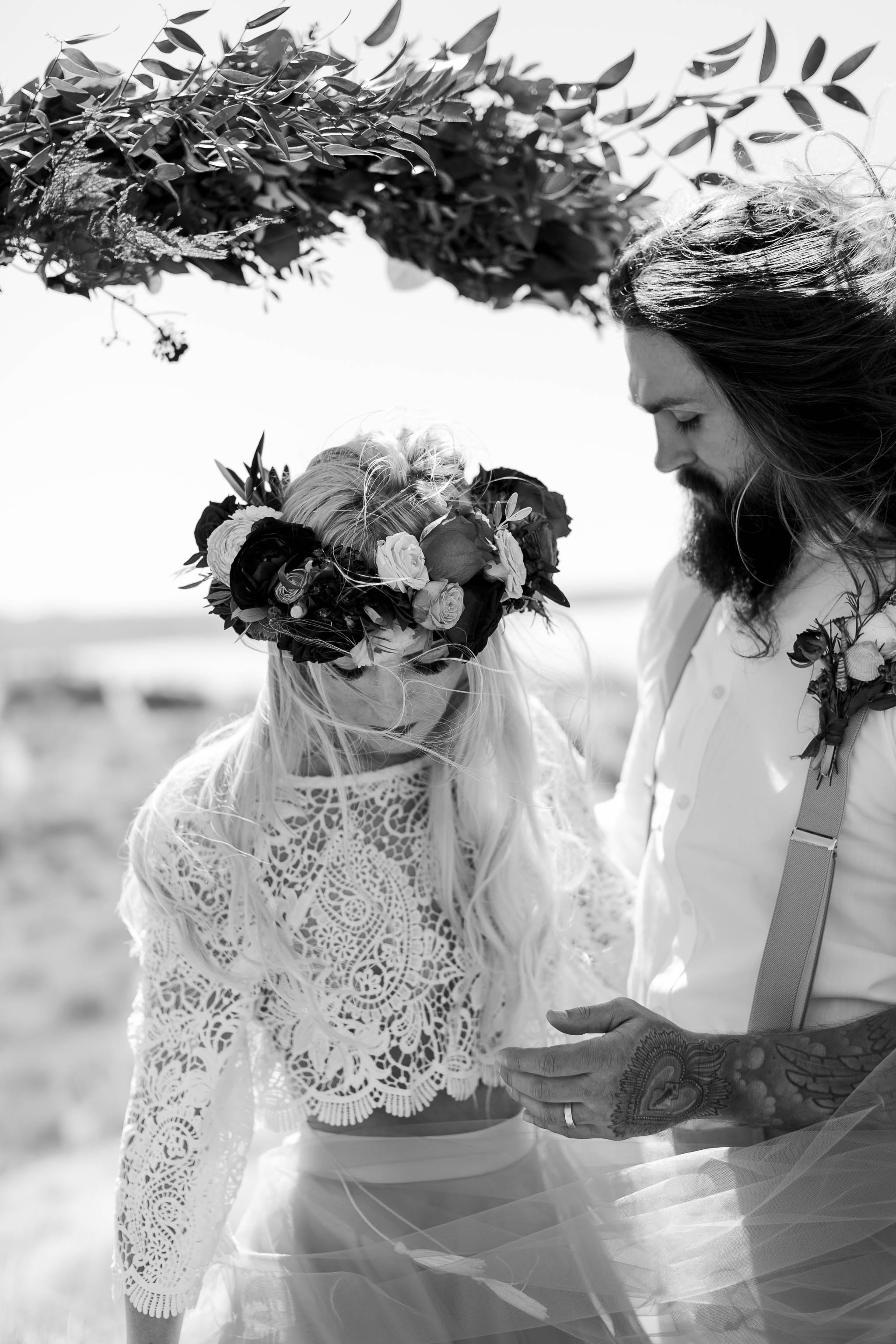 boho bride and groom