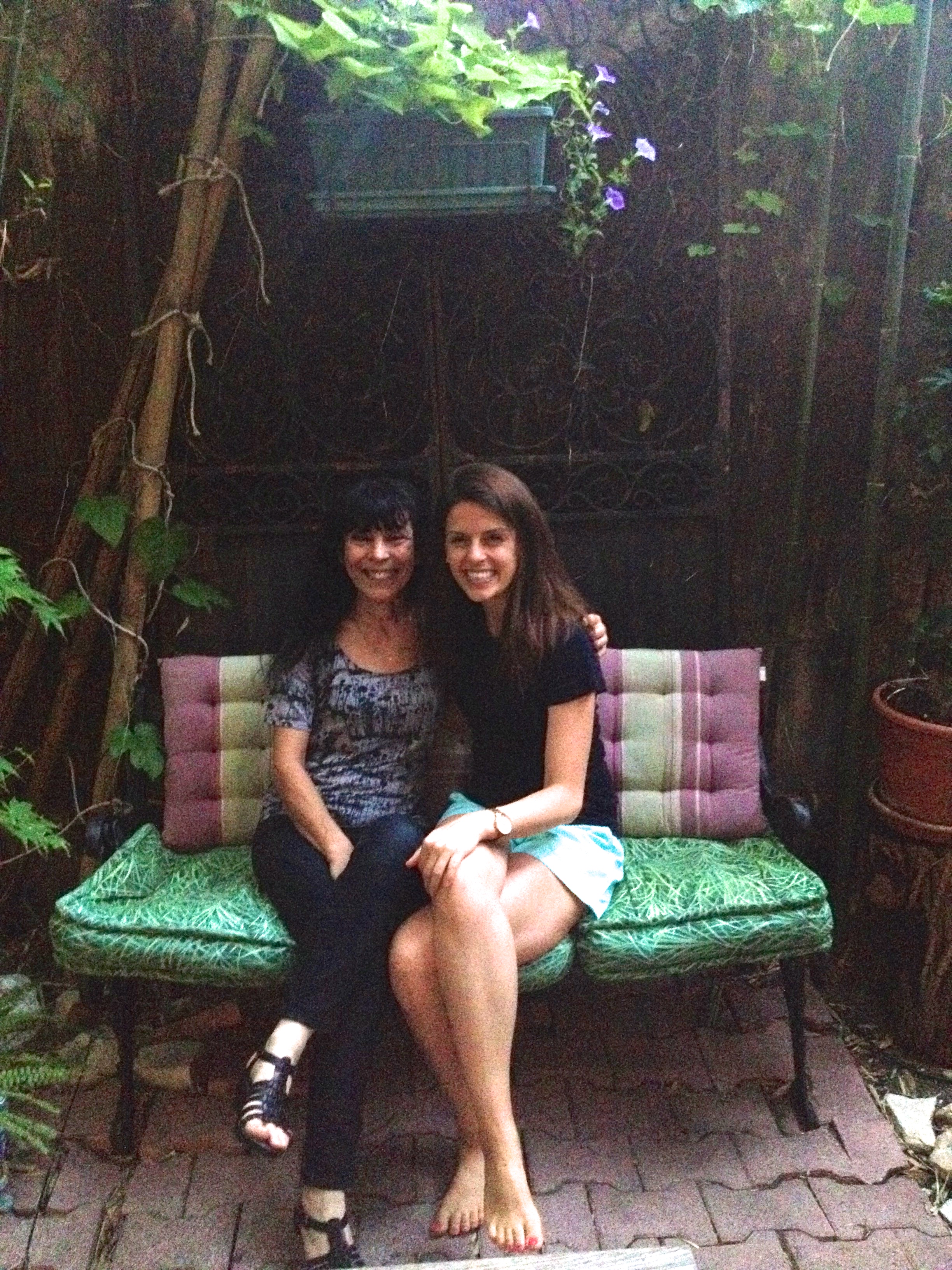 Reunited! Michèle and me in her garden.