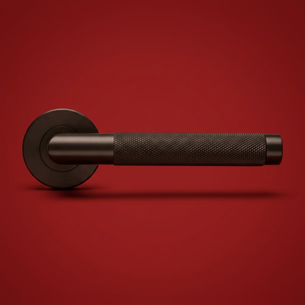 Black hand grip on a red background