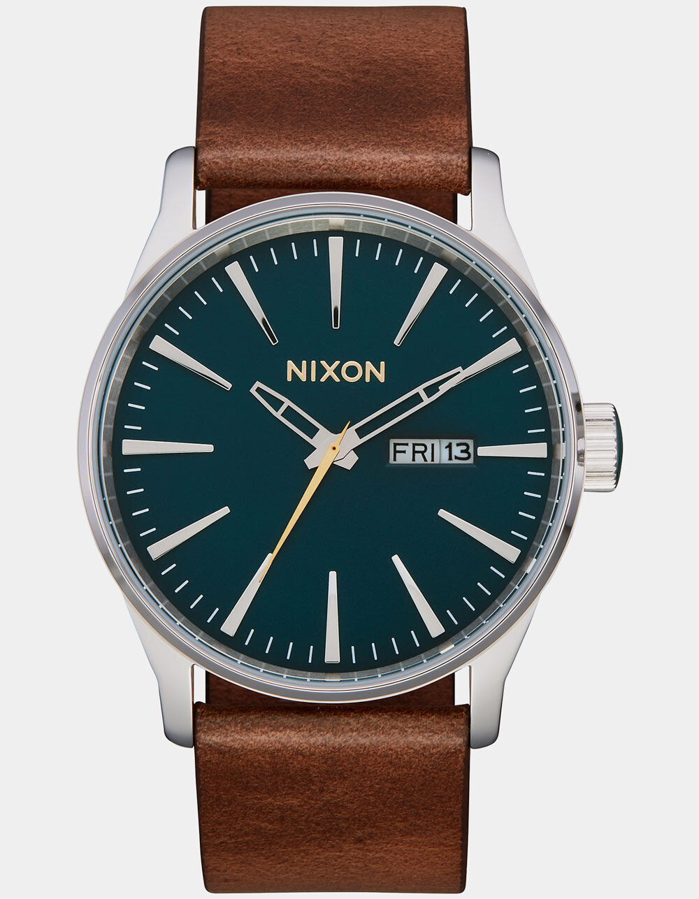 nixon sentry leather dark green and brown watch.jpg