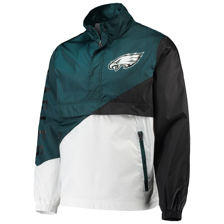 Philadelphia Eagles G-III Sports by Carl Banks Double Team Half-Zip Pullover Jacket - Midnight Green/White
