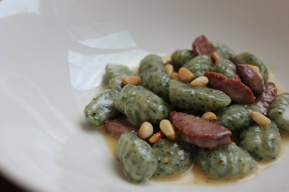 nettle gnocchi with sausage and butter sage sauce