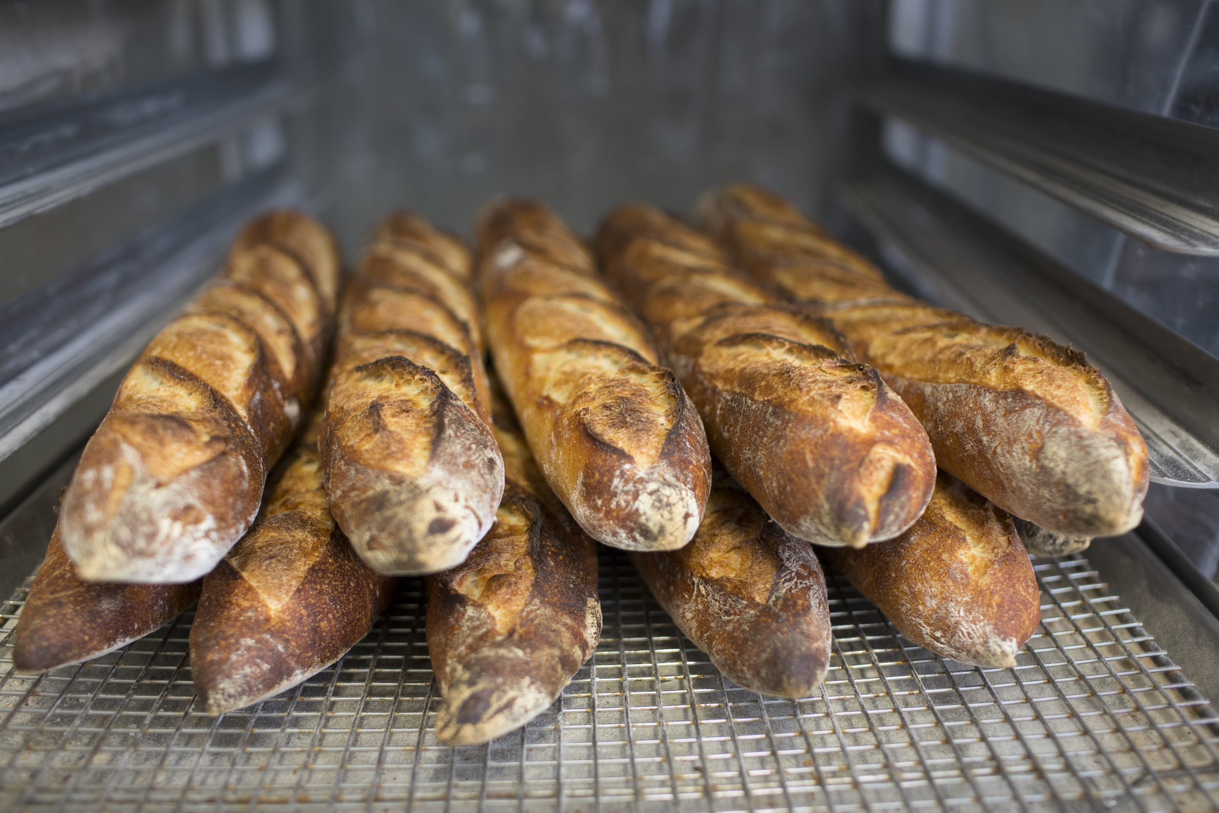 traditional baguettes fresh from the oven at runner and stone