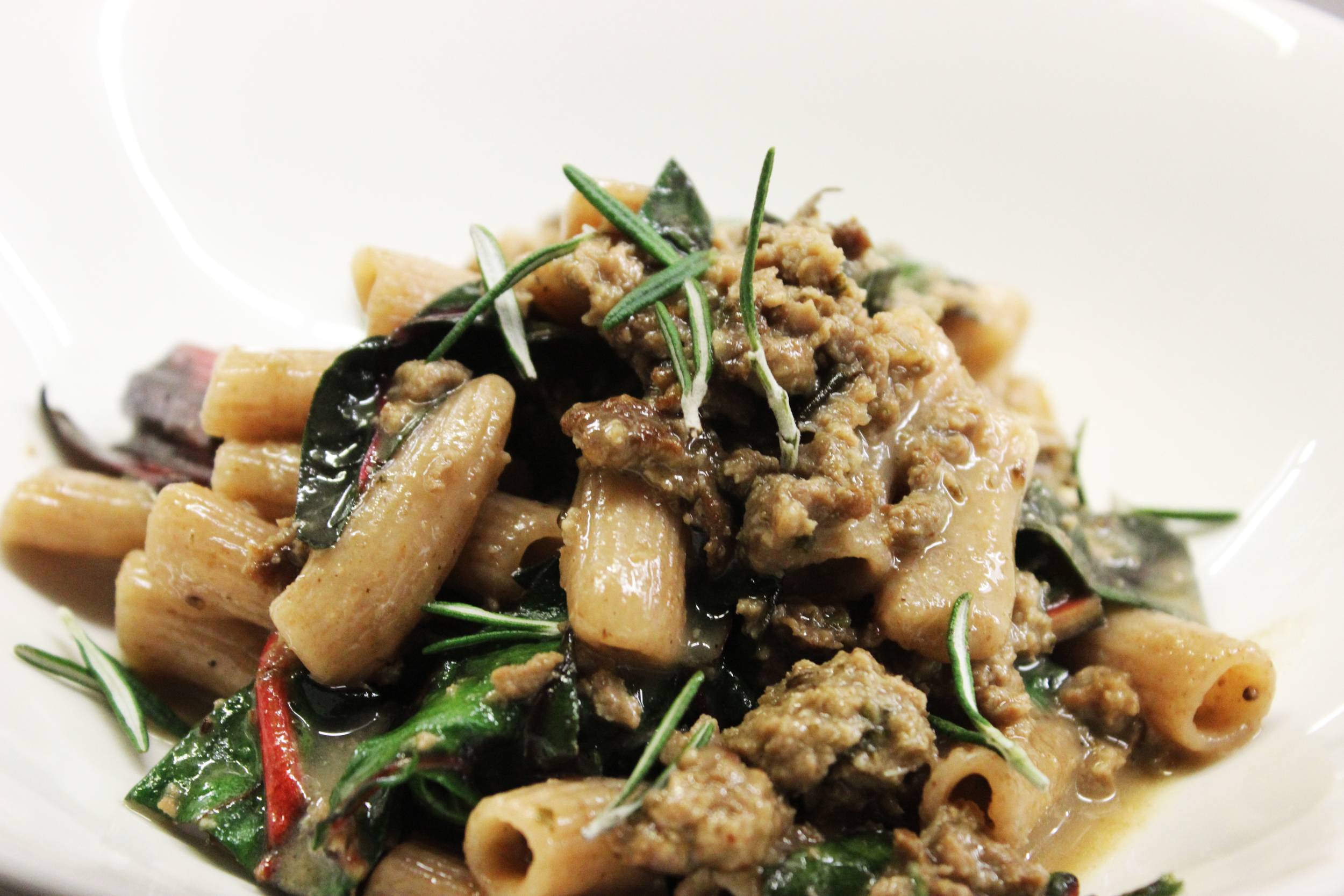 fresh whole wheat rigatoni with duck ragu