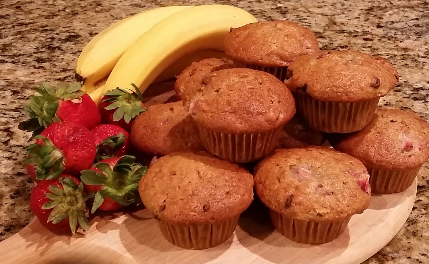 CHOCOLATE CHIP BANANA-STRAWBERRY MUFFINS