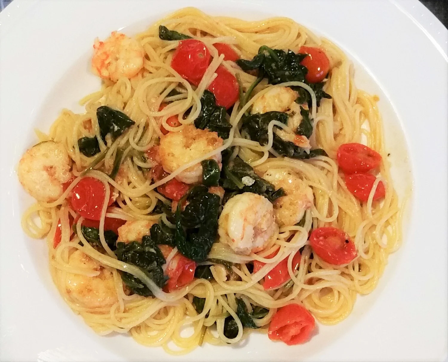 SHRIMP SCAMPI ANGEL HAIR WITH SPINACH & TOMATOES