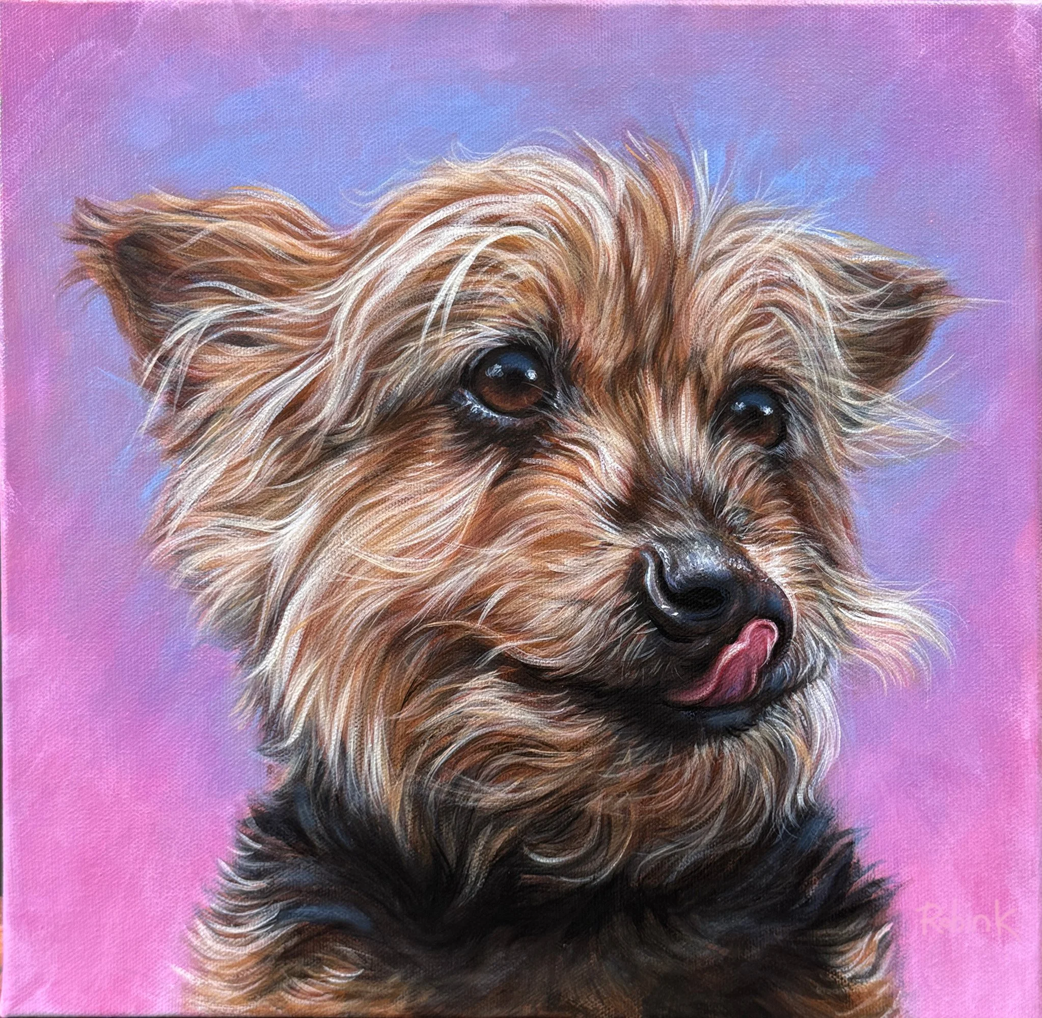 Custom hand painted Yorkie with cleft palate on canvas