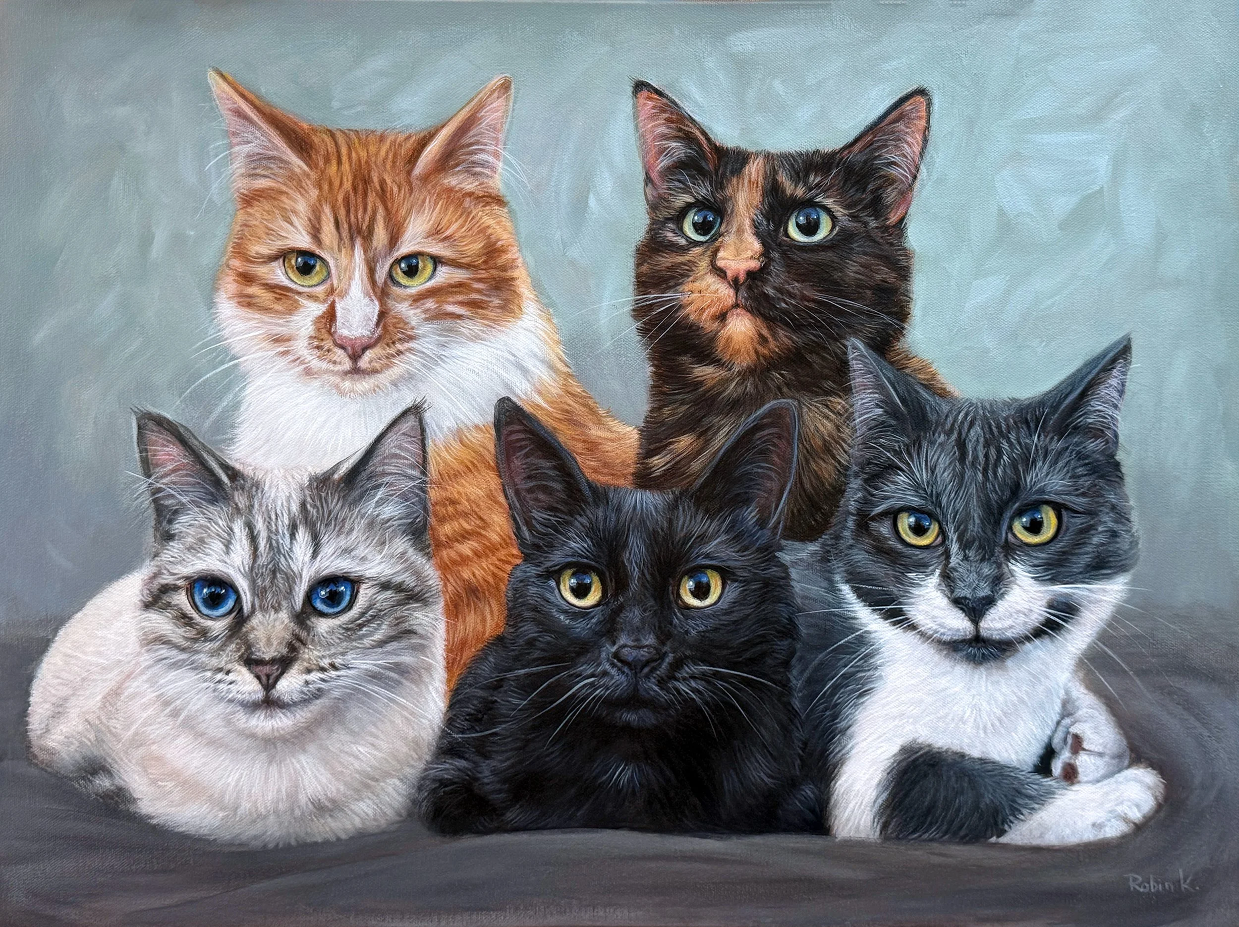 Hand Painted Multiple Cats painting on canvas