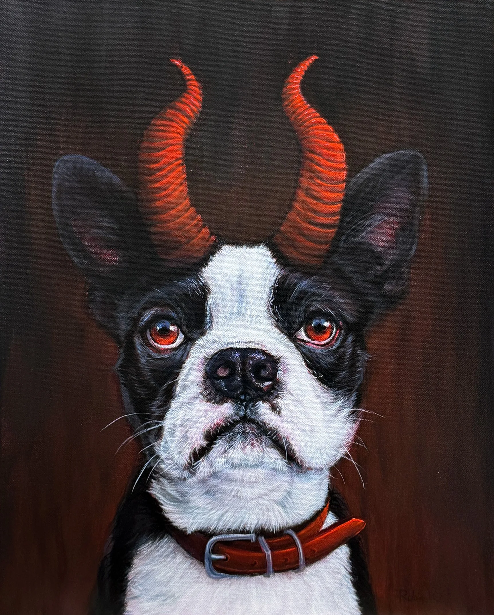Lucifer the Boston Terrier painting