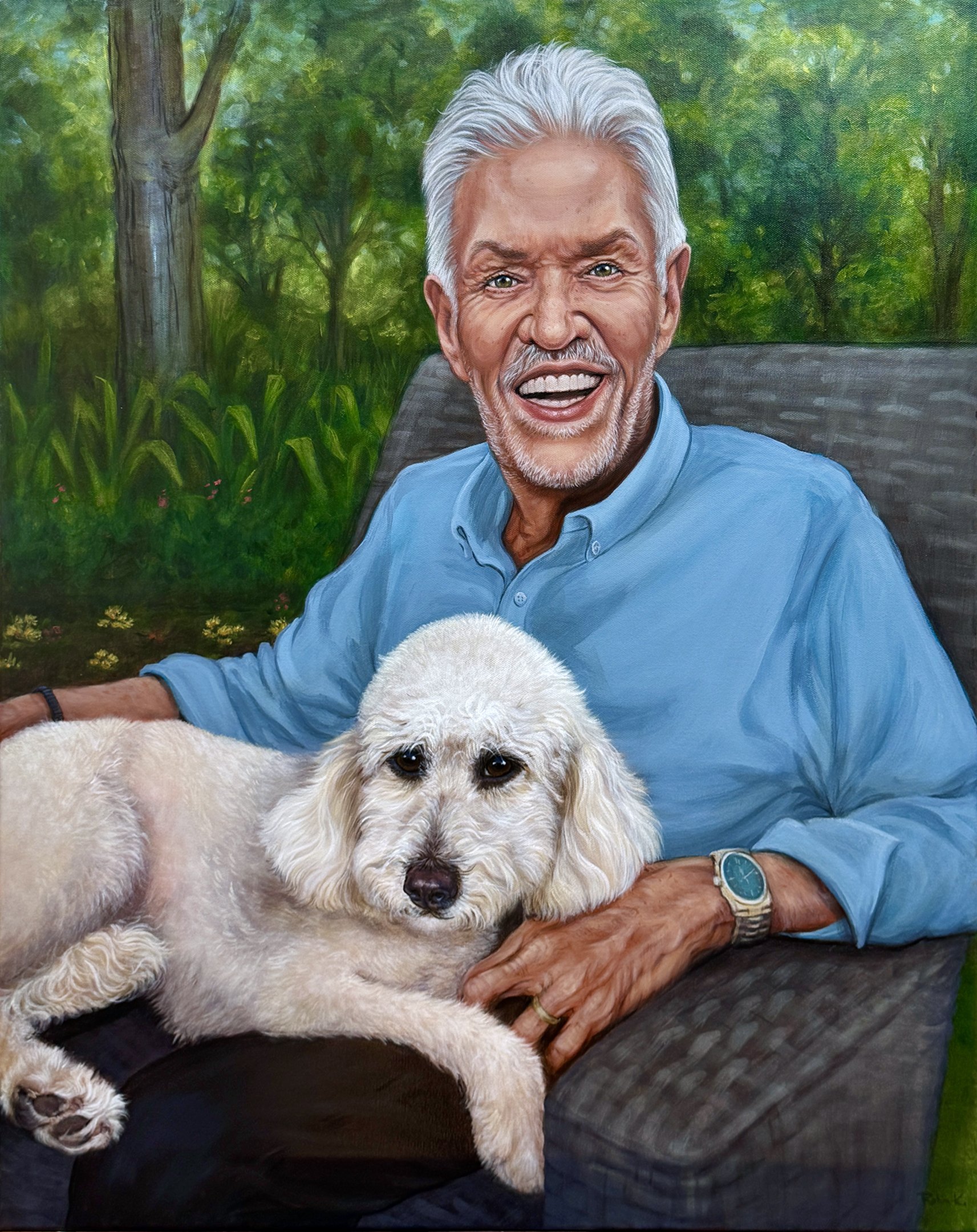 Memorial painting of Jeff and his dog 