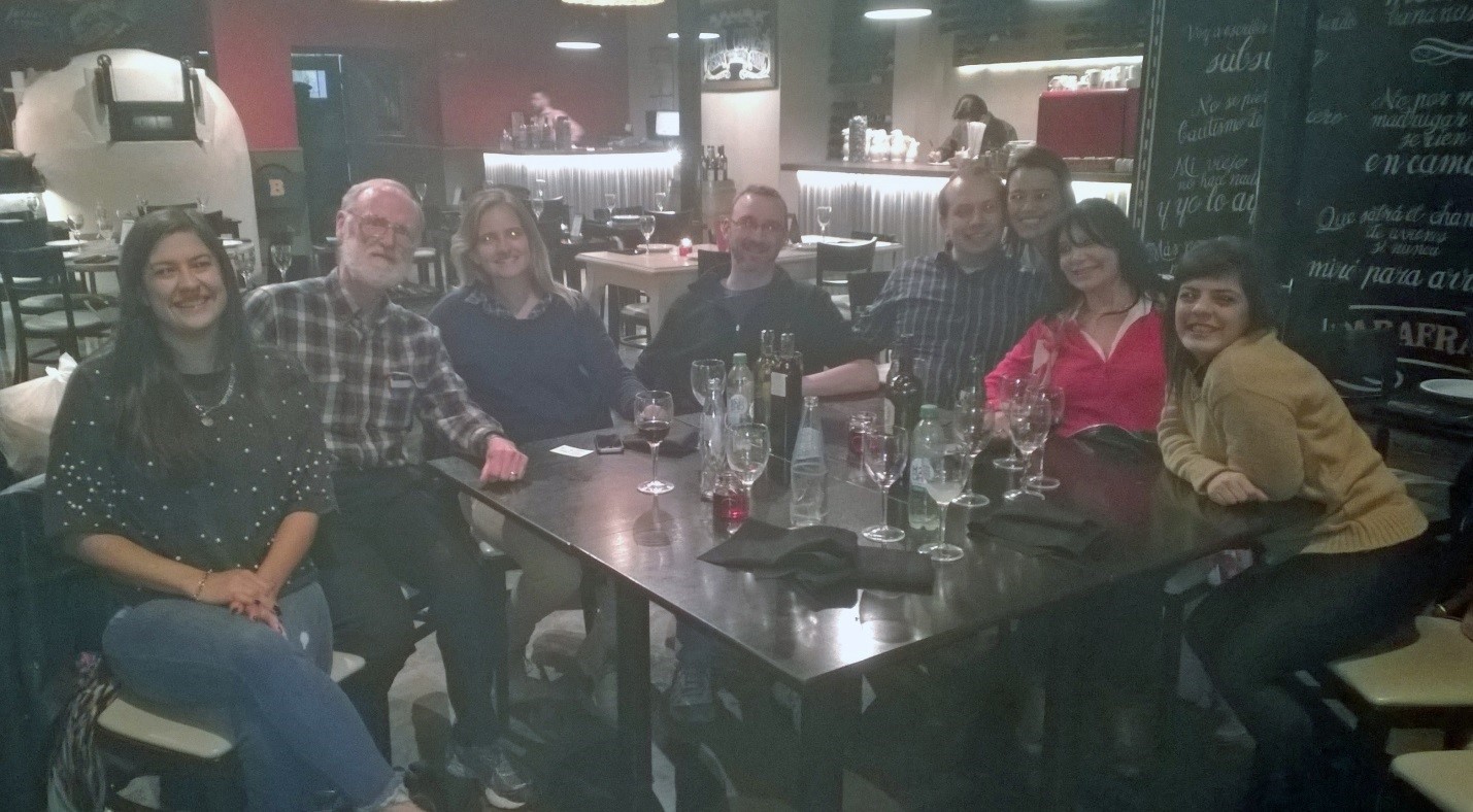 From left to right: Mariana (co-worker with Pablo Nunez), Grif, Soledad, Andy Maloney, Pablo and his wife Albina, Cristina a private consultant, and Lorena, another co-worker with Pablo.