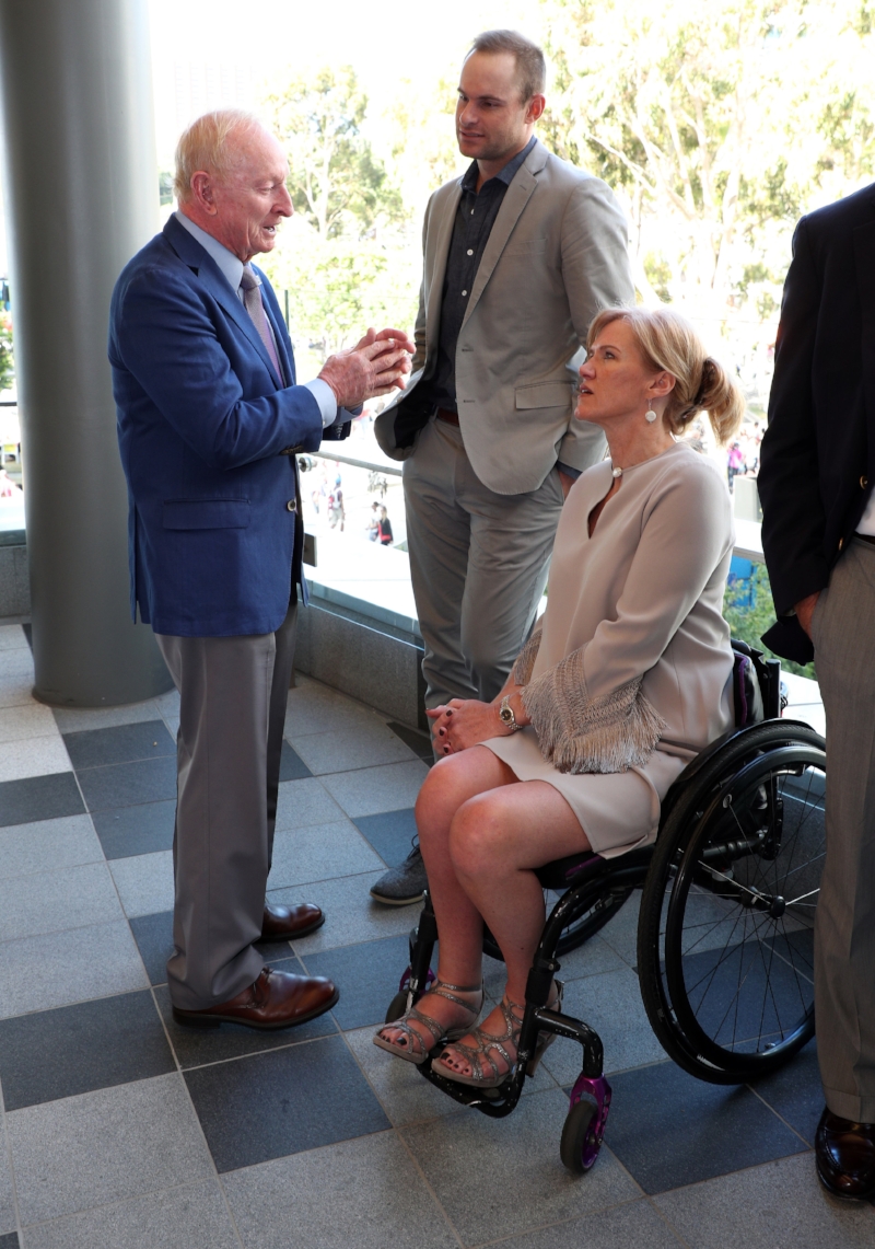 International Tennis Hall of Fame inductees Andy Roddick, Monique Kalkman and Australian star and Hall of Famer Rod Laver. Photo by Ron Angle.