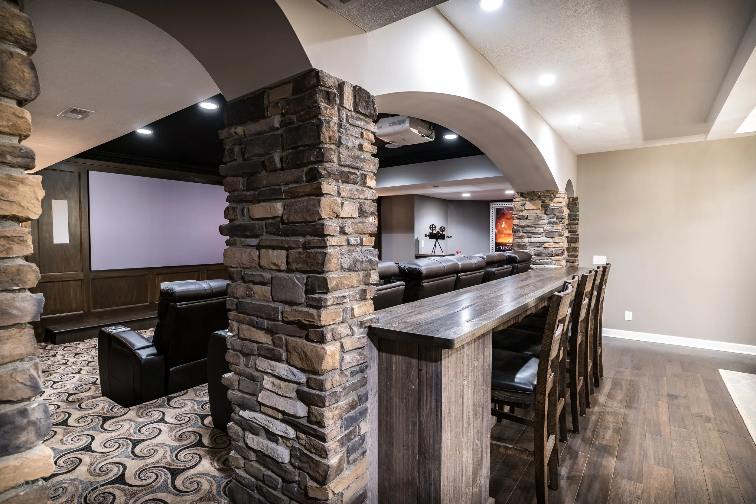 Luxury Basement with Arched Stone Columns – Perrino Builders