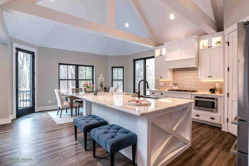 Open kitchen with a large island in a Perrino custom home