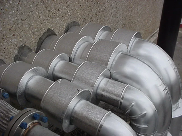 Outdoor pipe insulation with aluminum jacket