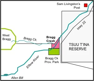 Figure 7-1. Sketch map of the hamlet of Bragg Creek and surrounding area.