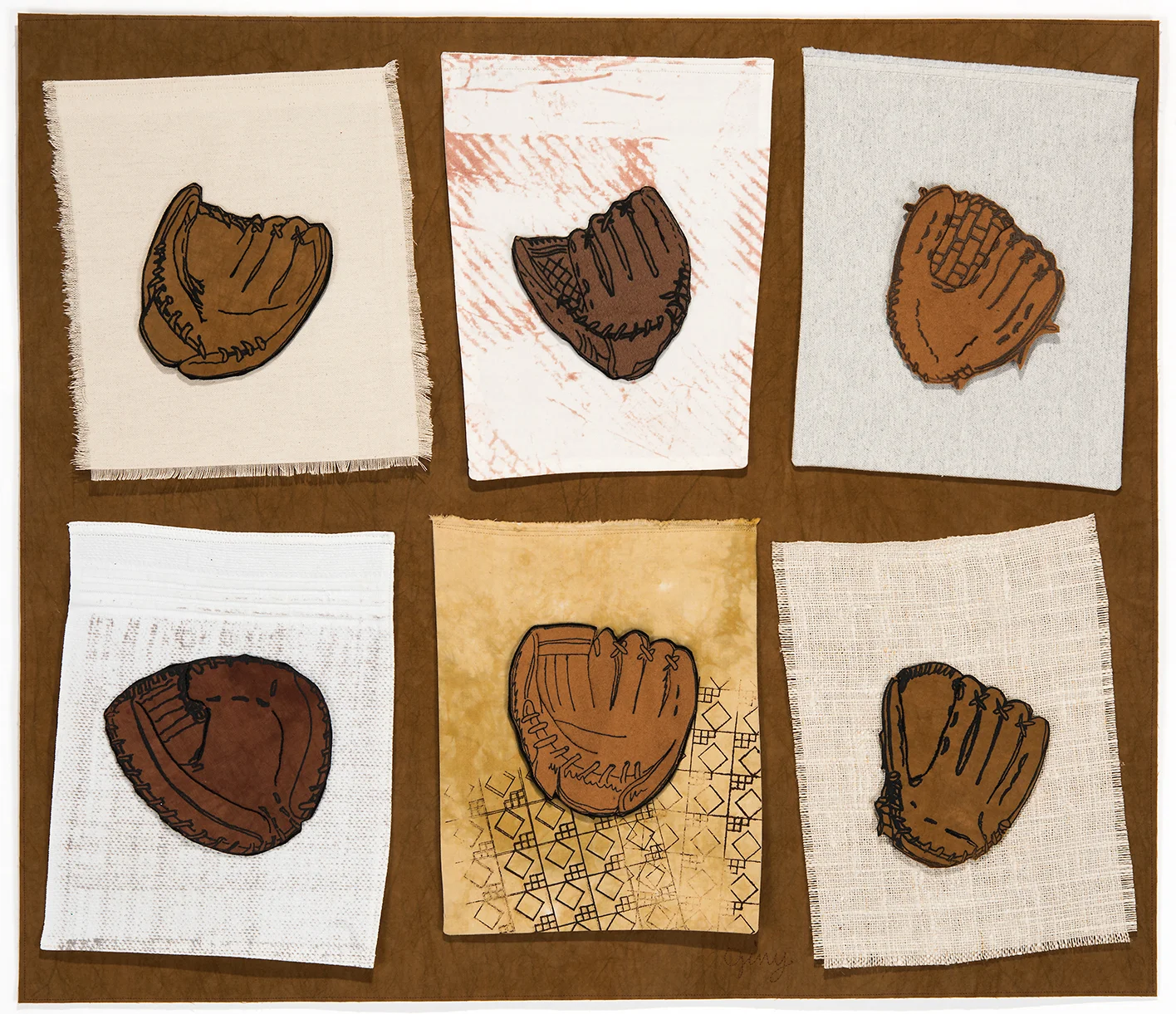 Normal
0
false
false
false
EN-US
X-NONE
X-NONE
Six Baseball Mitts, 30” wide x 26” high, 2016
/* Style Definitions */
table.MsoNormalTable
{mso-style-name:"Table Normal";
mso-tstyle-rowband-size:0;
mso-tstyle-colband-size:0;
mso-style-noshow:yes;
mso-style-priority:99;
mso-style-parent:"";
mso-padding-alt:0in 5.4pt 0in 5.4pt;
mso-para-margin:0in;
mso-para-margin-bottom:.0001pt;
mso-pagination:widow-orphan;
font-size:10.0pt;
font-family:"Times New Roman",serif;
border:none;}