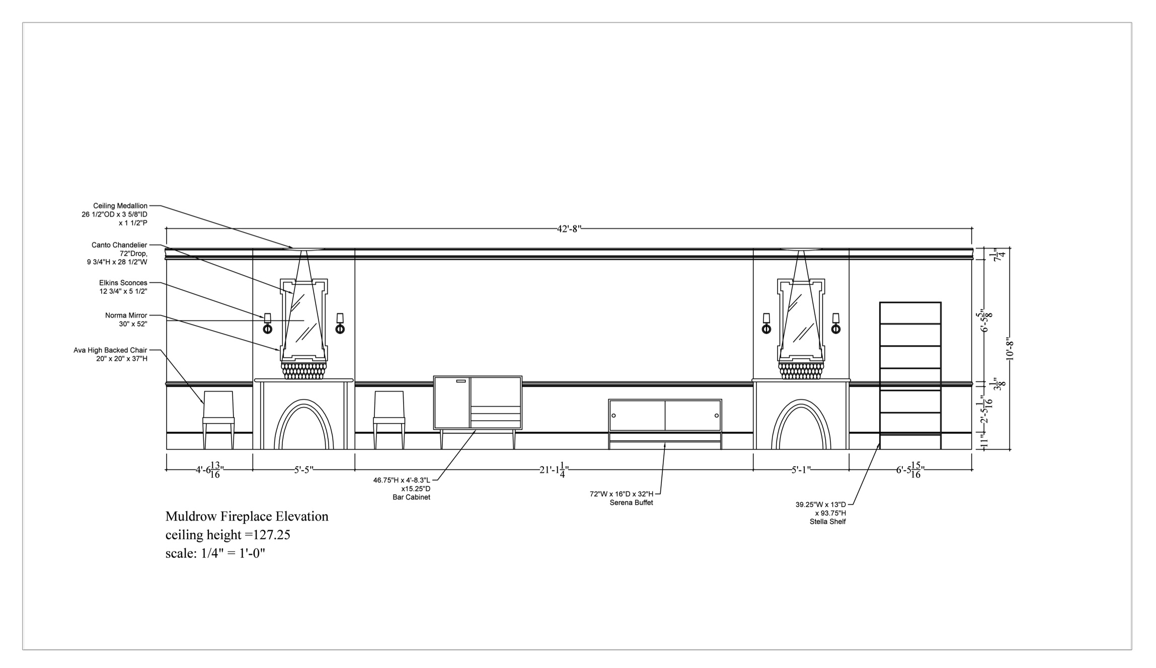And elevation of the room with new moldings. 