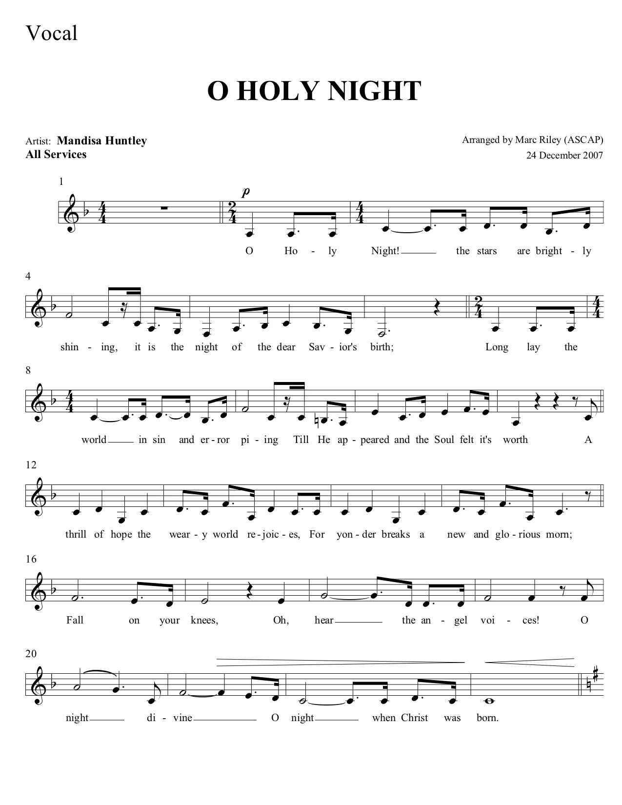 Single Stave Vocal Part 