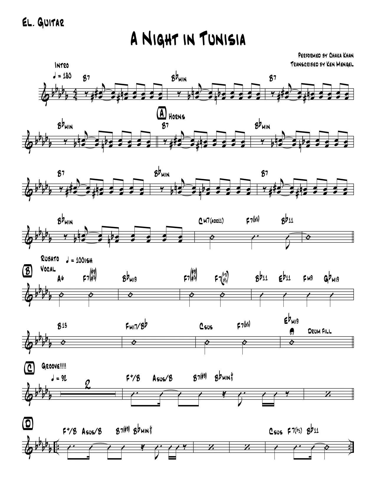 Single Staff Guitar Part (Jazz Font)