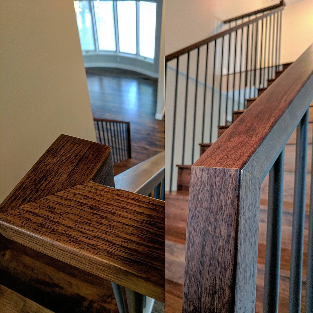 The mitres on this job are just too nice to not share. #stairs #railing #banister #yxe #walnut #bpbanister #citypark