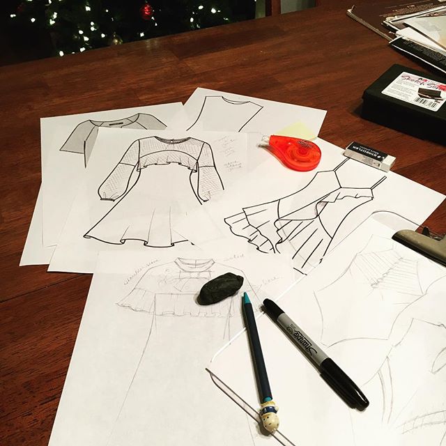 It's aways good to do a detailed sketch after a concept sketch. This is when I really get into how the paper pattern will be made. Where to attach and cut. Fabric consumption. Sewing technique. Practicality. Only the ones that pass this stage will make it to the next round. #workinprogress #handsketch #drawing #handmade #sewing