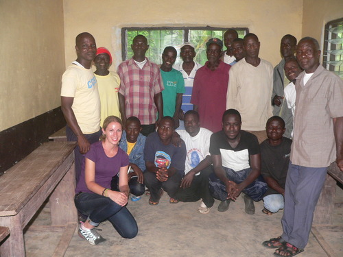 With vegetable farmers after a training in a rural village affectionately known as “Tomato Camp.” ( Photo credit: Jennifer Majer)