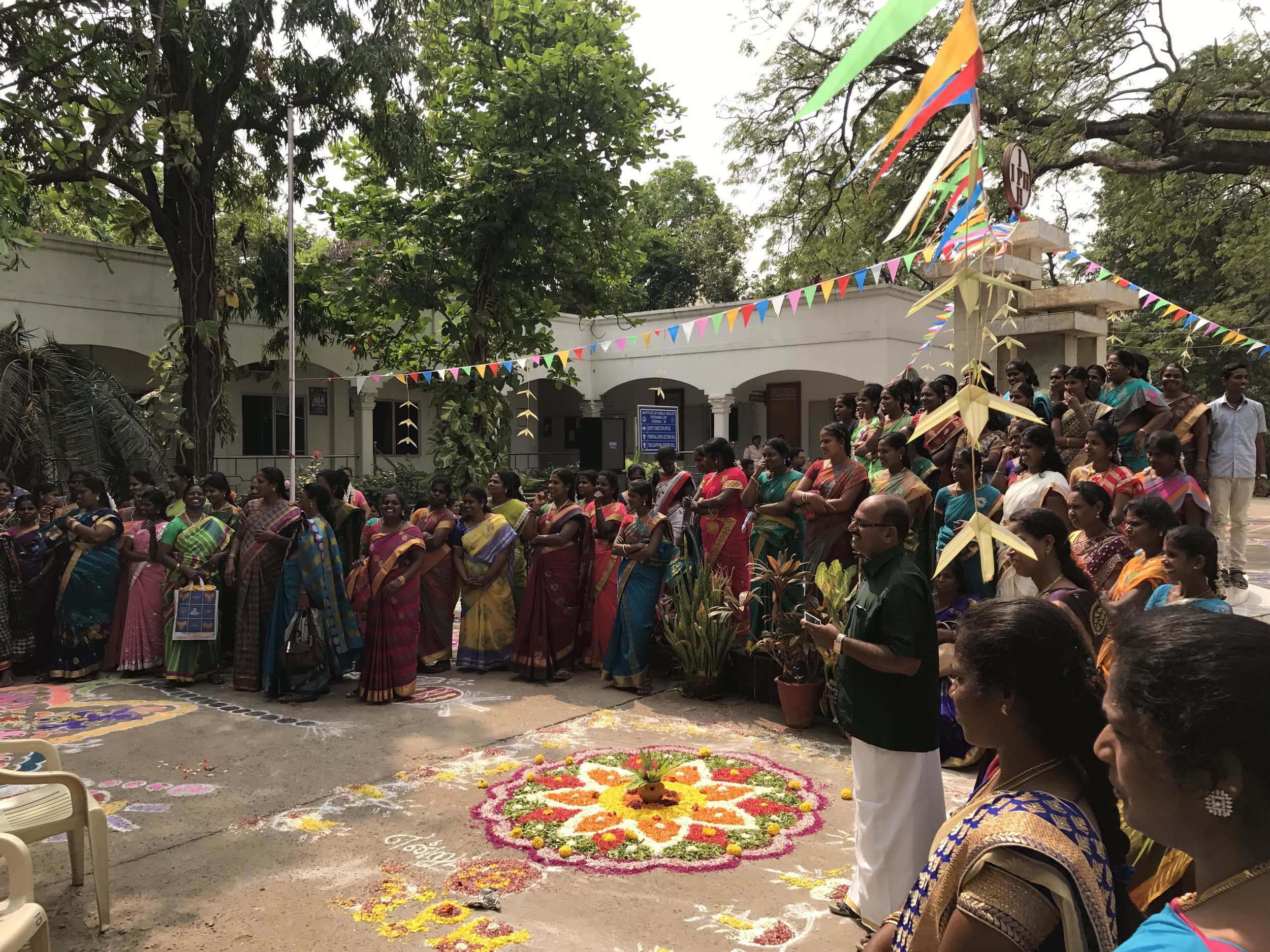  At the Institute of Public Health (IPH) in Poonamallee, nurses and staff participate in celebrations for the annual Pongal festival, celebrating the year's harvest. 