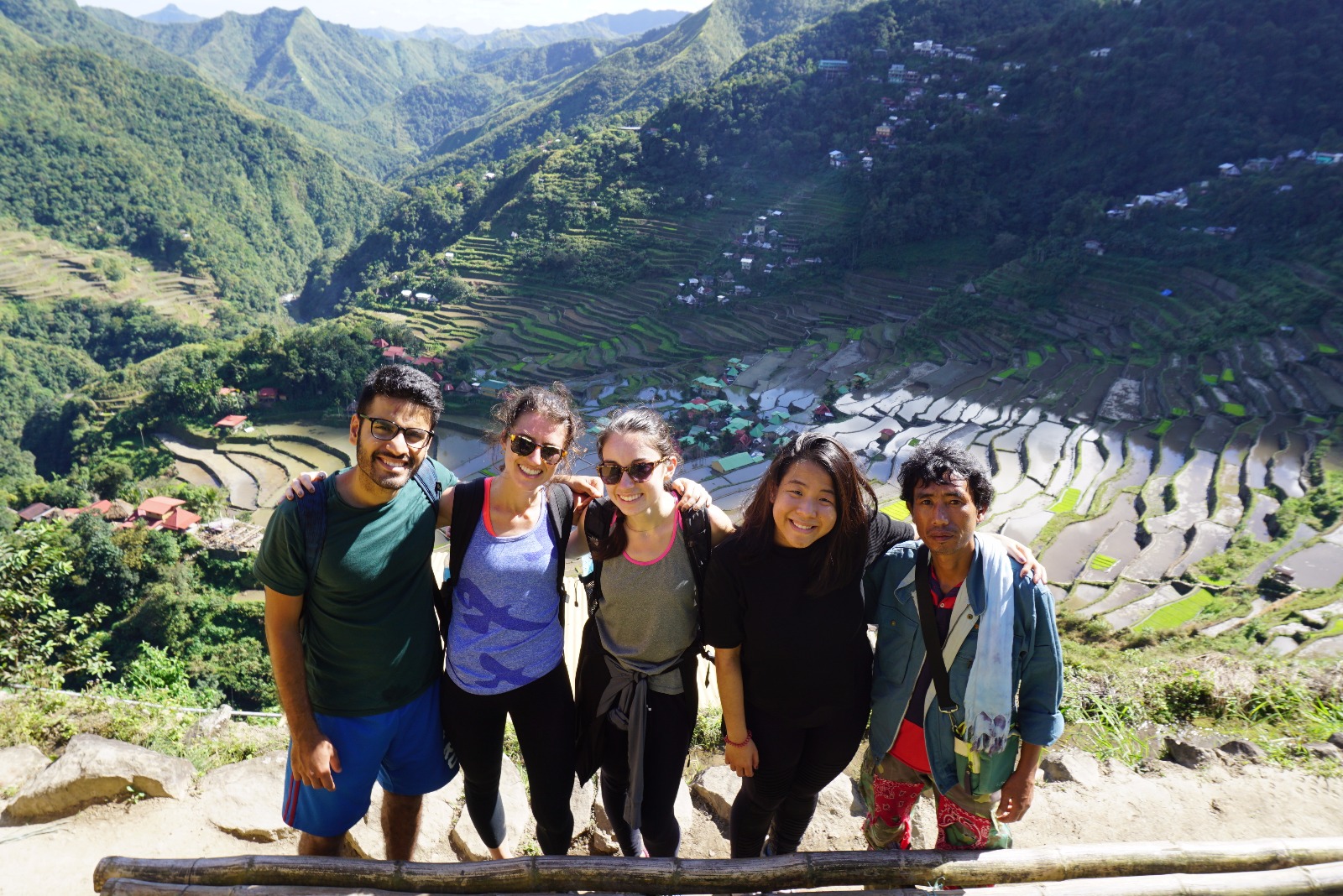 The team, with their guide Jimmy, in the rice terraces of Batad, Ifugao province