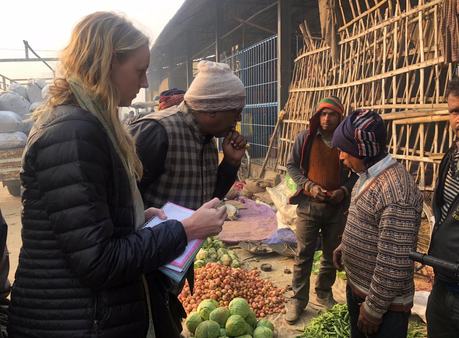  Interviewing vegetable traders at the market in Pharenda 