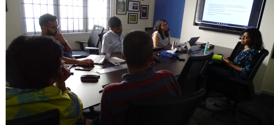 Adyasha leads a webinar-style knowledge transfer session for the Athena Infonomics team on schoolchildren’s mobility in urban India.