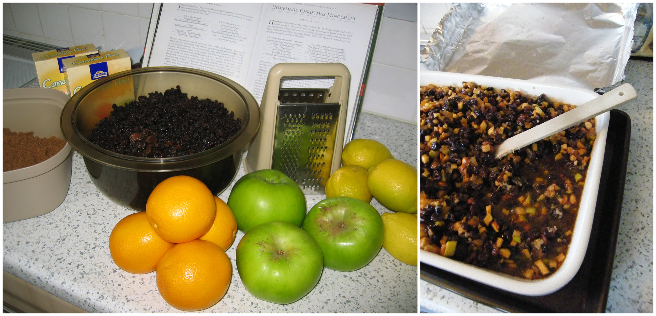 Mincemeat: Too many ingredients to fit in the first pic... all there, encased in suet, on the right!