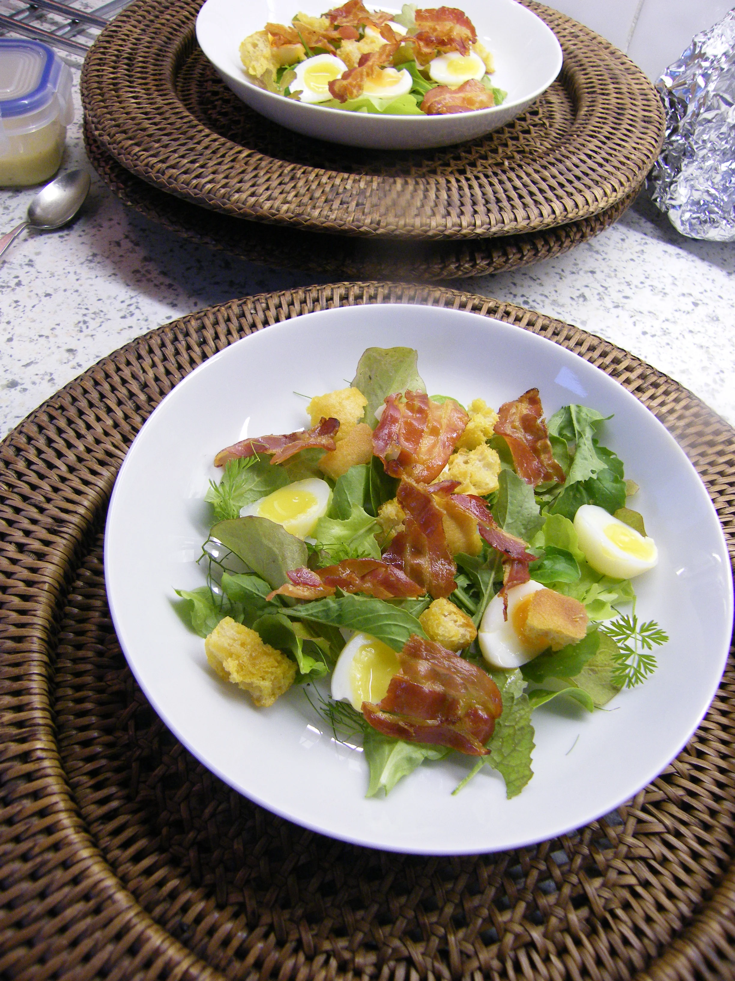 Herby Salad, Quail Eggs, Croutons and Bacon